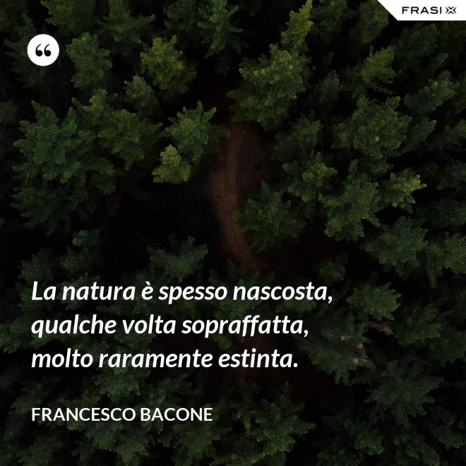La natura è spesso nascosta, qualche volta sopraffatta, molto raramente estinta. - Francesco Bacone