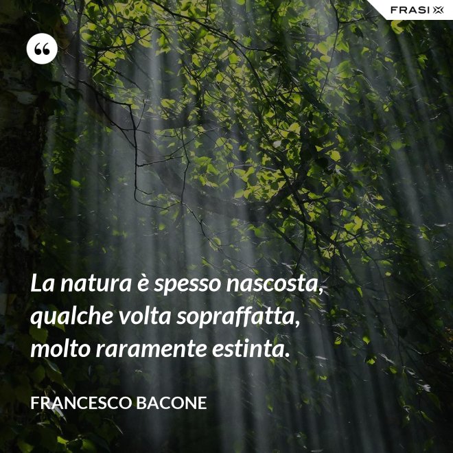 La natura è spesso nascosta, qualche volta sopraffatta, molto raramente estinta. - Francesco Bacone
