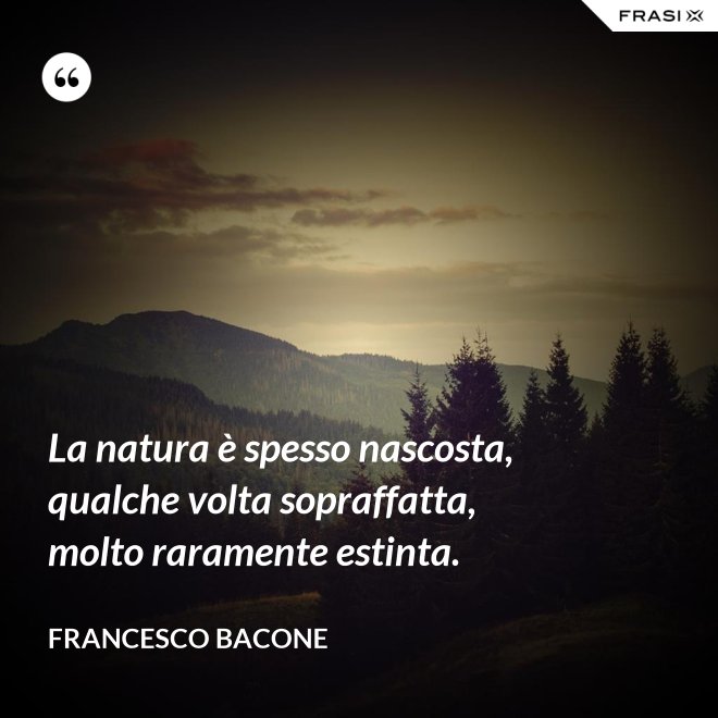 La natura è spesso nascosta, qualche volta sopraffatta, molto raramente estinta. - Francesco Bacone