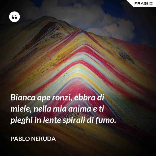 Bianca ape ronzi, ebbra di miele, nella mia anima e ti pieghi in lente spirali di fumo. - Pablo Neruda