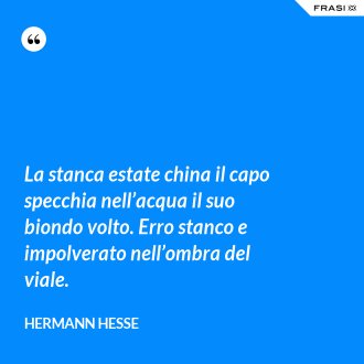 La stanca estate china il capo specchia nell’acqua il suo biondo volto. Erro stanco e impolverato nell’ombra del viale. - Hermann Hesse