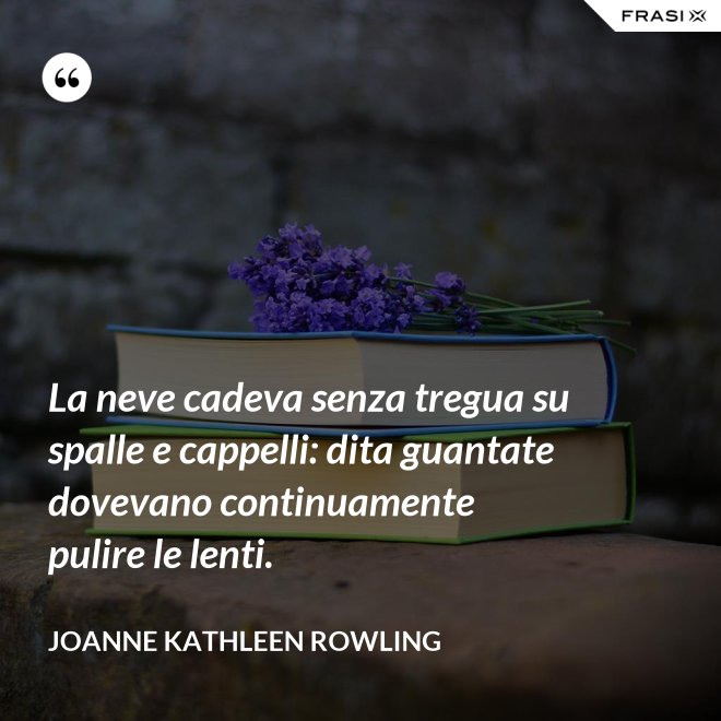 La neve cadeva senza tregua su spalle e cappelli: dita guantate dovevano continuamente pulire le lenti. - Joanne Kathleen Rowling
