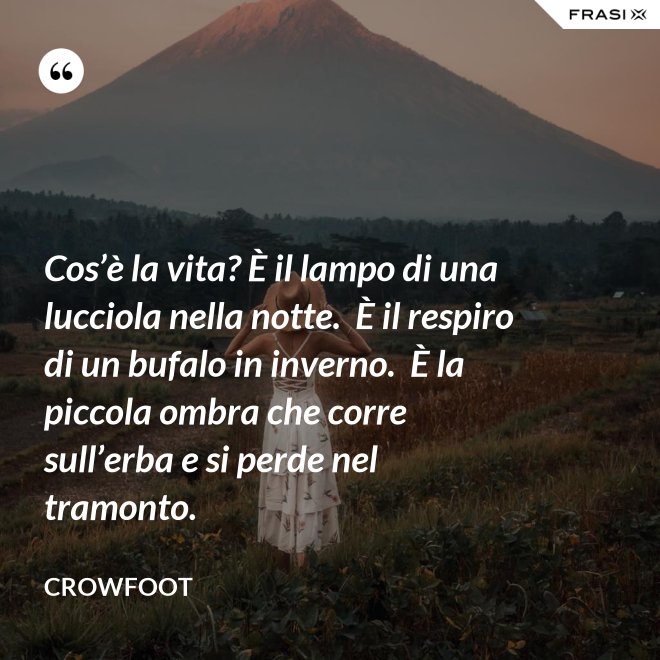 Cos’è la vita? È il lampo di una lucciola nella notte.  È il respiro di un bufalo in inverno.  È la piccola ombra che corre sull’erba e si perde nel tramonto. - Crowfoot