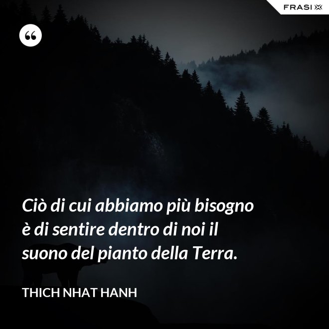Ciò di cui abbiamo più bisogno è di sentire dentro di noi il suono del pianto della Terra. - Thich Nhat Hanh