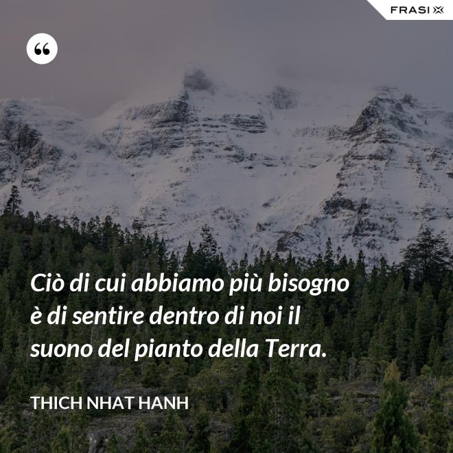 Ciò di cui abbiamo più bisogno è di sentire dentro di noi il suono del pianto della Terra. - Thich Nhat Hanh