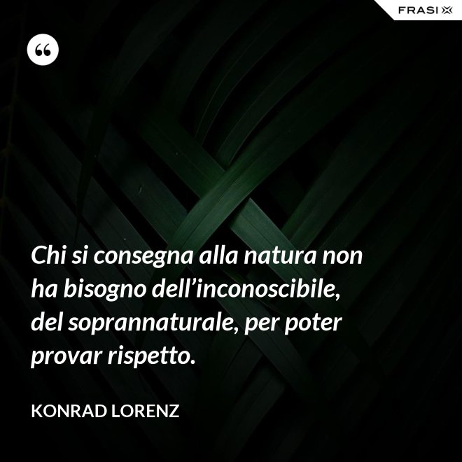 Chi si consegna alla natura non ha bisogno dell’inconoscibile, del soprannaturale, per poter provar rispetto. - Konrad Lorenz