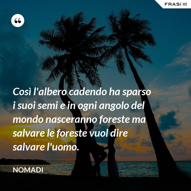 Così l'albero cadendo ha sparso i suoi semi e in ogni angolo del mondo nasceranno foreste ma salvare le foreste vuol dire salvare l'uomo. - Nomadi