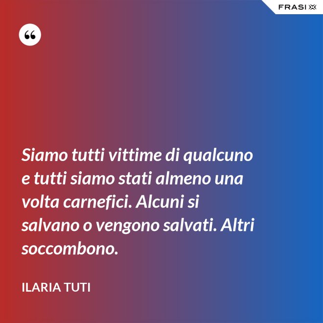 Siamo tutti vittime di qualcuno e tutti siamo stati almeno una volta carnefici. Alcuni si salvano o vengono salvati. Altri soccombono. - Ilaria Tuti