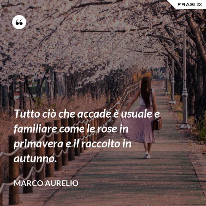 Tutto ciò che accade è usuale e familiare come le rose in primavera e il raccolto in autunno. - Marco Aurelio