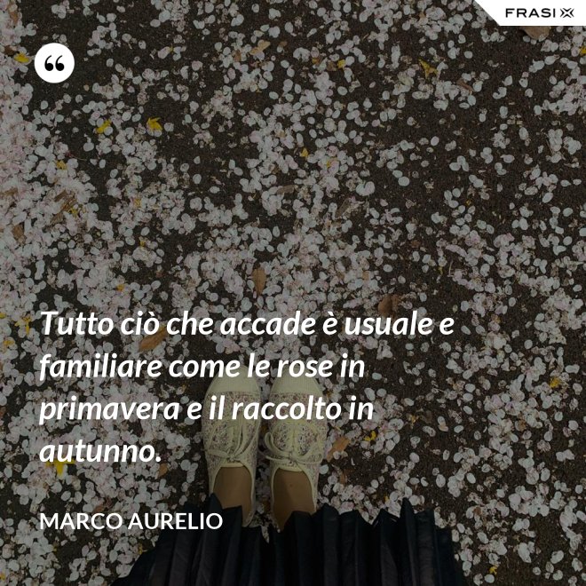 Tutto ciò che accade è usuale e familiare come le rose in primavera e il raccolto in autunno. - Marco Aurelio