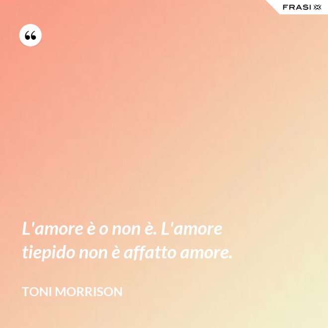 L'amore è o non è. L'amore tiepido non è affatto amore. - Toni Morrison