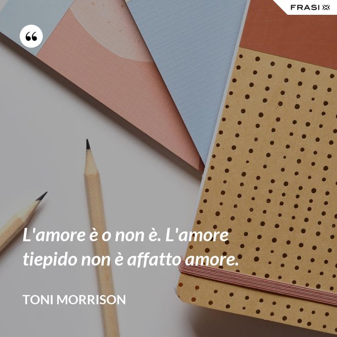 L'amore è o non è. L'amore tiepido non è affatto amore. - Toni Morrison