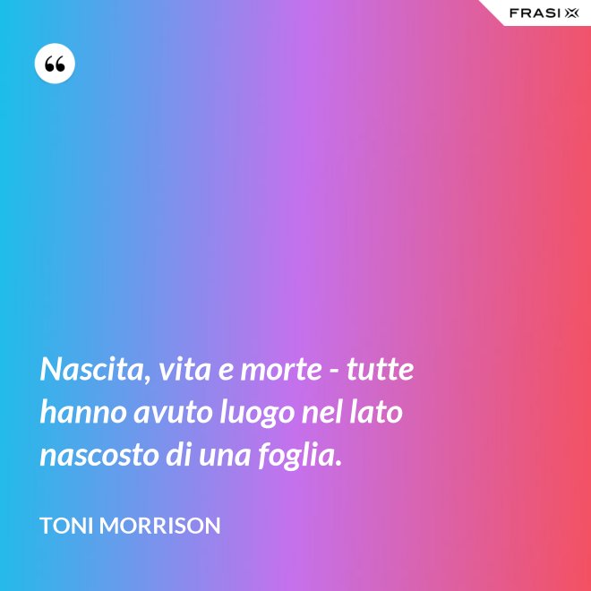 Nascita, vita e morte - tutte hanno avuto luogo nel lato nascosto di una foglia. - Toni Morrison