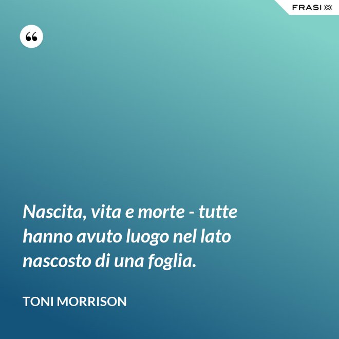 Nascita, vita e morte - tutte hanno avuto luogo nel lato nascosto di una foglia. - Toni Morrison