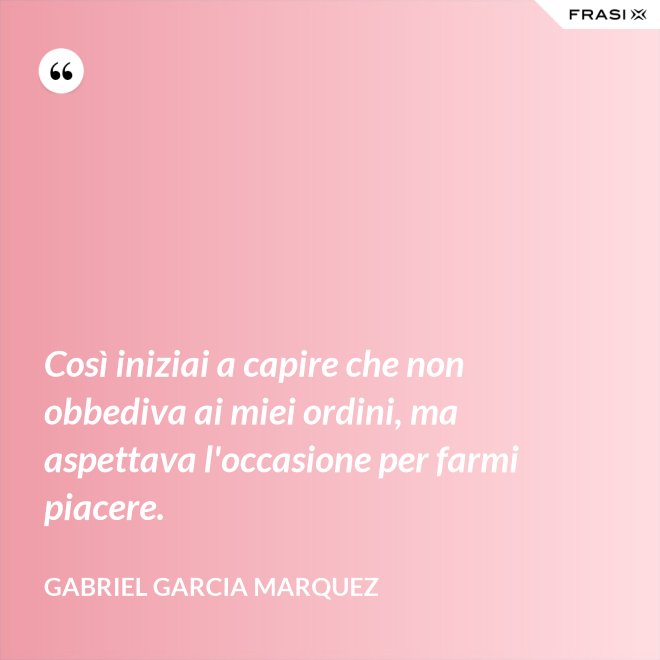 Così iniziai a capire che non obbediva ai miei ordini, ma aspettava l'occasione per farmi piacere. - Gabriel Garcia Marquez