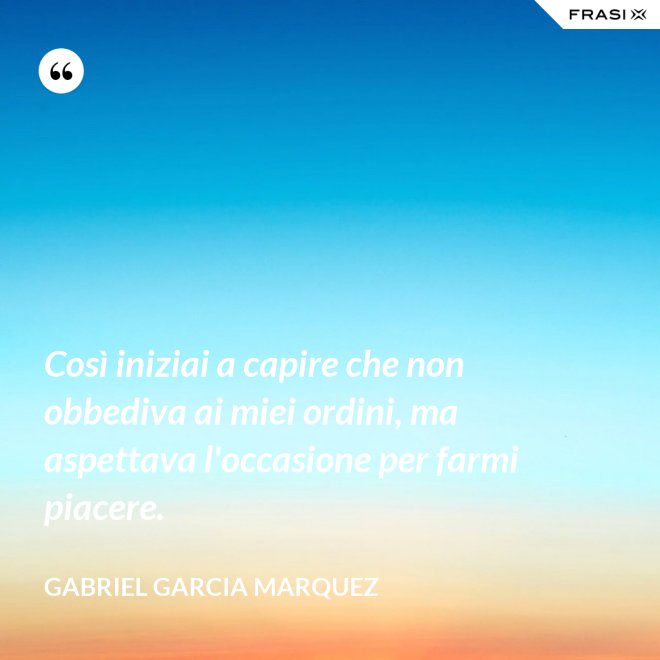 Così iniziai a capire che non obbediva ai miei ordini, ma aspettava l'occasione per farmi piacere. - Gabriel Garcia Marquez
