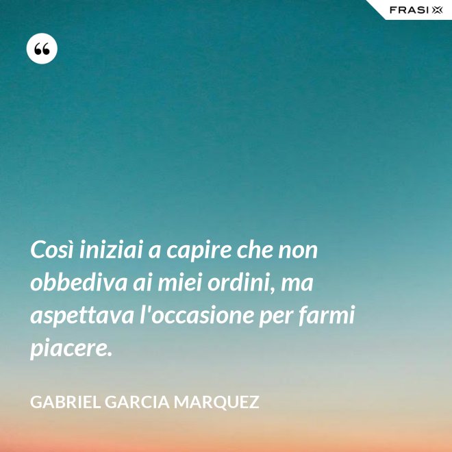 Così iniziai a capire che non obbediva ai miei ordini, ma aspettava l'occasione per farmi piacere. - Gabriel Garcia Marquez