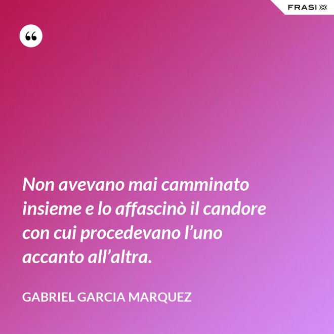 Non avevano mai camminato insieme e lo affascinò il candore con cui procedevano l’uno accanto all’altra. - Gabriel Garcia Marquez