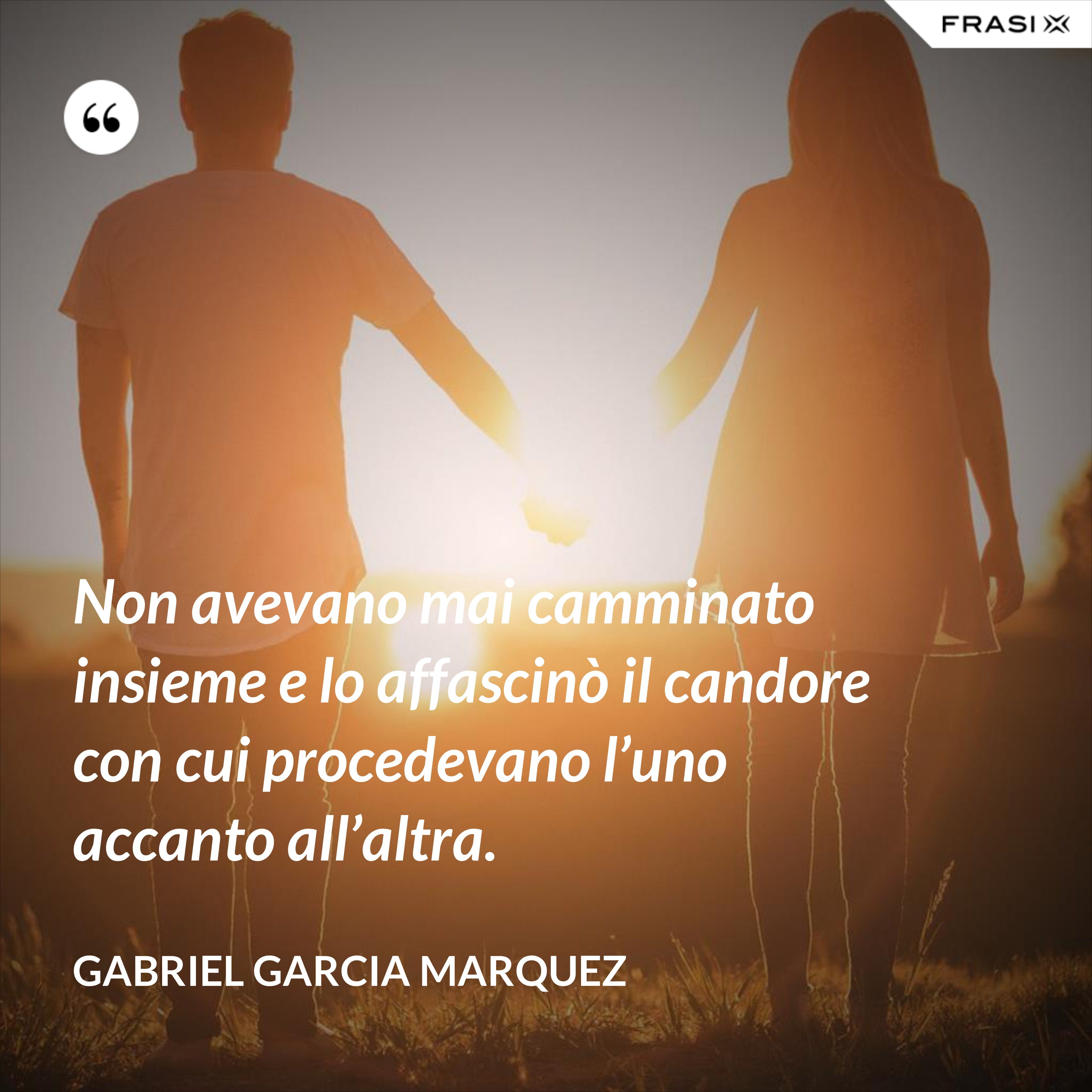 Non avevano mai camminato insieme e lo affascinò il candore con cui procedevano l’uno accanto all’altra. - Gabriel Garcia Marquez