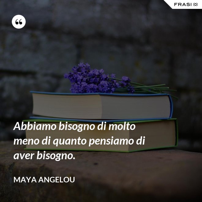Abbiamo bisogno di molto meno di quanto pensiamo di aver bisogno. - Maya Angelou