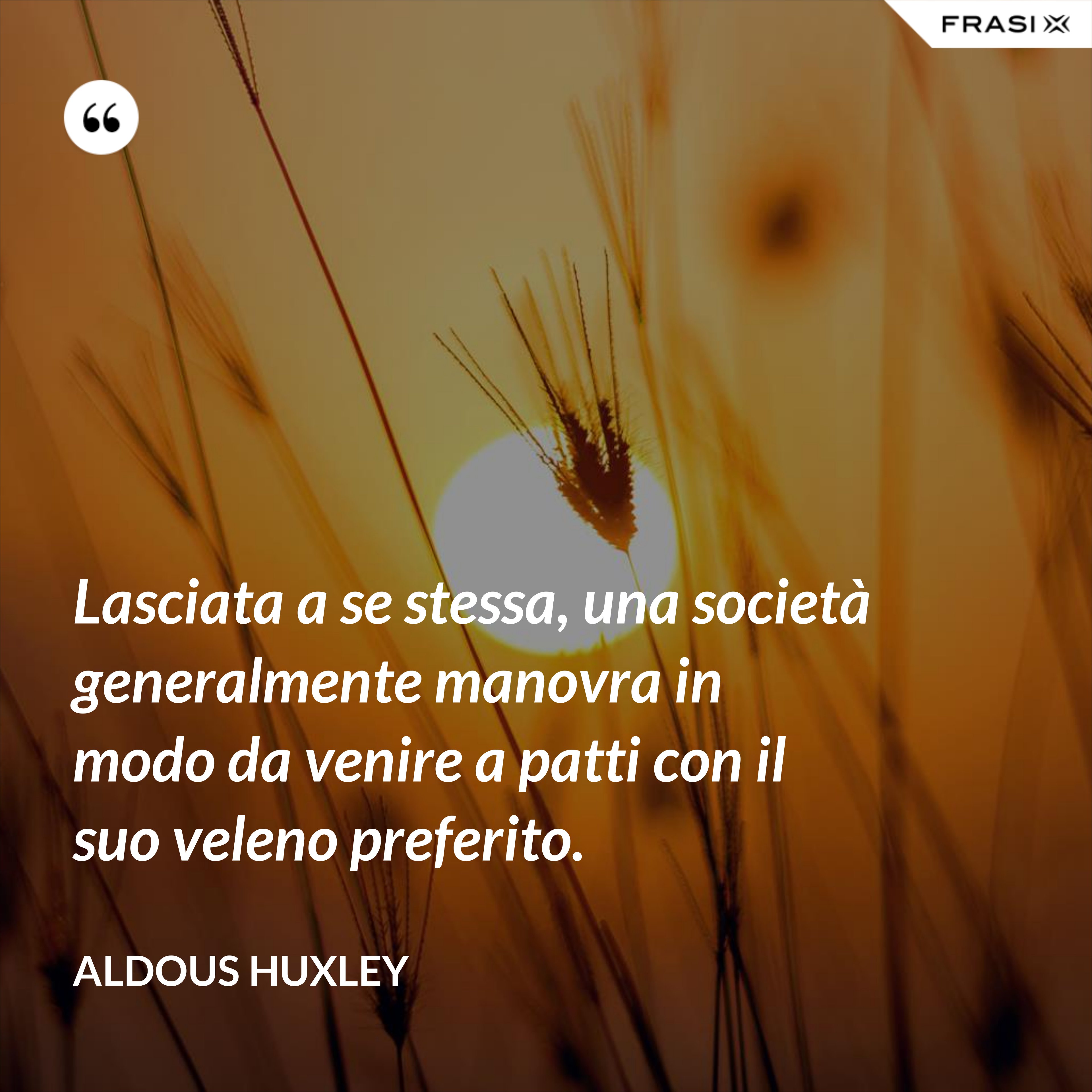 Lasciata a se stessa, una società generalmente manovra in modo da venire a patti con il suo veleno preferito. - Aldous Huxley