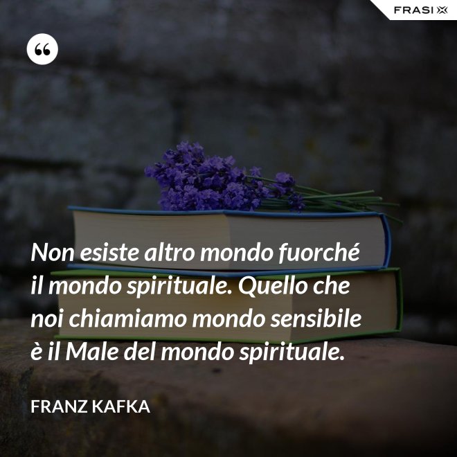Non esiste altro mondo fuorché il mondo spirituale. Quello che noi chiamiamo mondo sensibile è il Male del mondo spirituale. - Franz Kafka