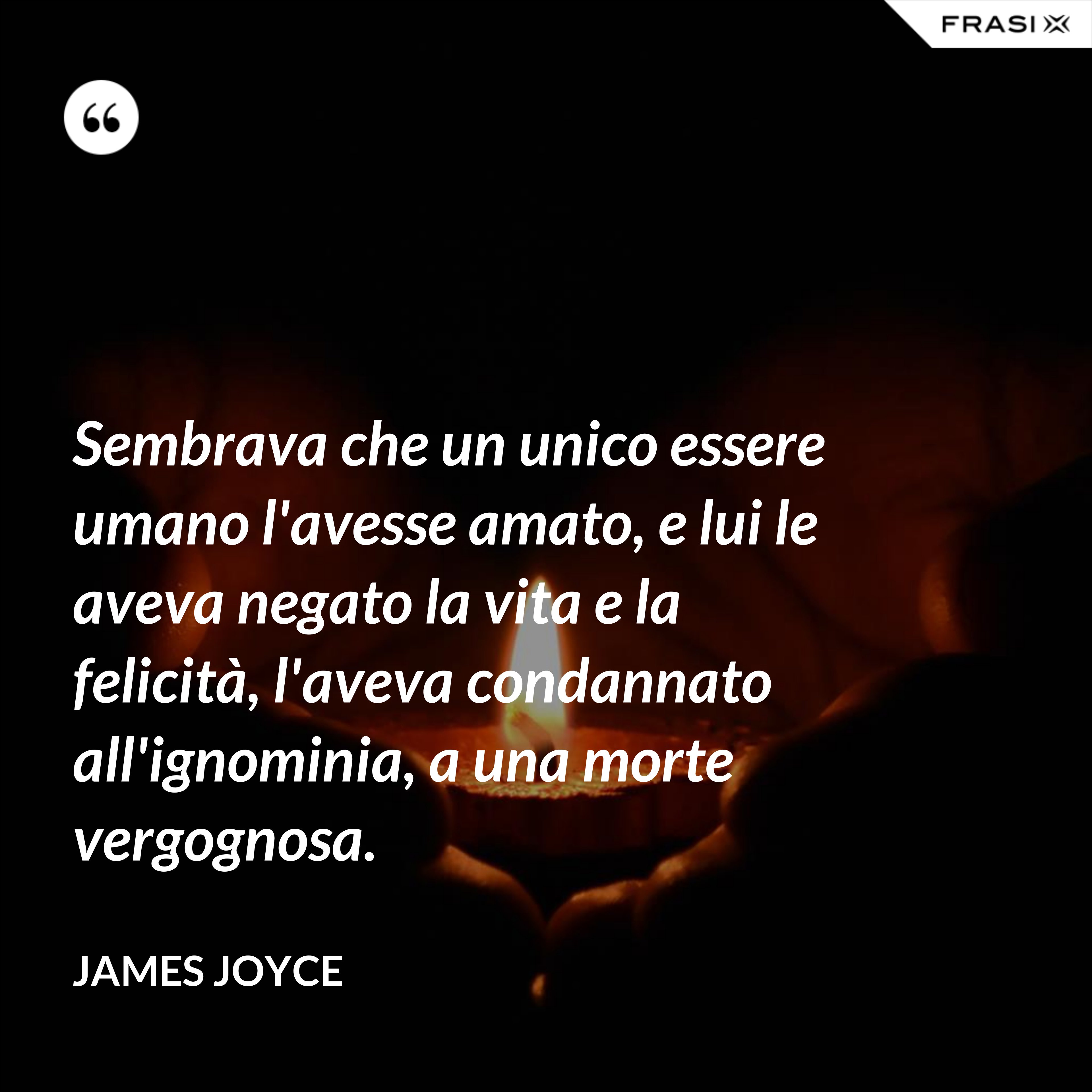 Sembrava che un unico essere umano l'avesse amato, e lui le aveva negato la vita e la felicità, l'aveva condannato all'ignominia, a una morte vergognosa. - James Joyce