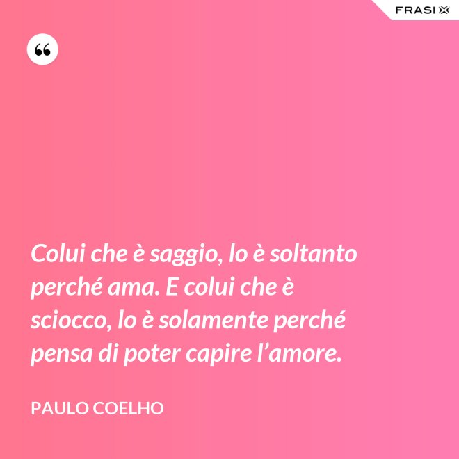 Colui che è saggio, lo è soltanto perché ama. E colui che è sciocco, lo è solamente perché pensa di poter capire l’amore. - Paulo Coelho