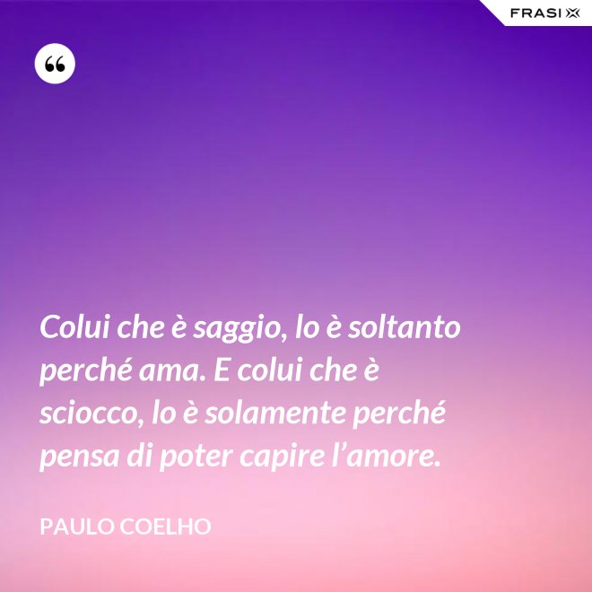 Colui che è saggio, lo è soltanto perché ama. E colui che è sciocco, lo è solamente perché pensa di poter capire l’amore. - Paulo Coelho