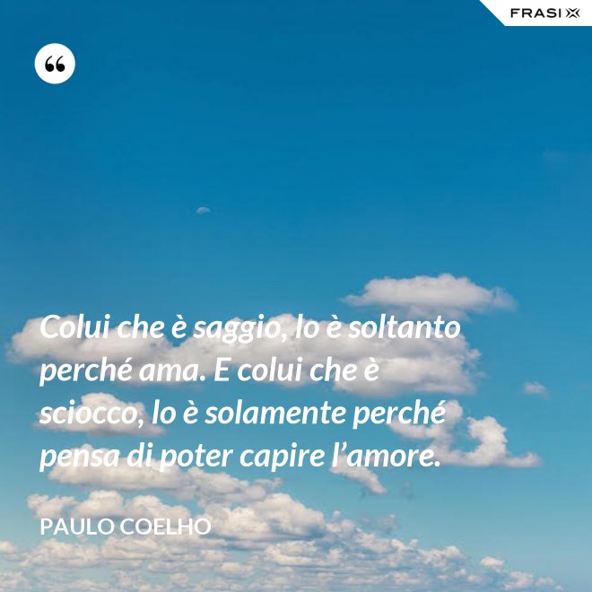 Colui che è saggio, lo è soltanto perché ama. E colui che è sciocco, lo è solamente perché pensa di poter capire l’amore. - Paulo Coelho