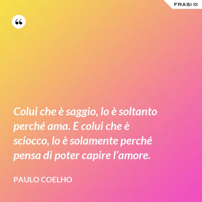 Colui che è saggio, lo è soltanto perché ama. E colui che è sciocco, lo è solamente perché pensa di poter capire l’amore. - Paulo Coelho