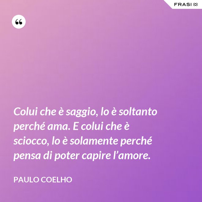 Colui che è saggio, lo è soltanto perché ama. E colui che è sciocco, lo è solamente perché pensa di poter capire l’amore. - Paulo Coelho