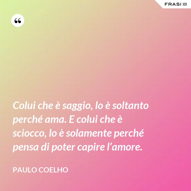 Colui che è saggio, lo è soltanto perché ama. E colui che è sciocco, lo è solamente perché pensa di poter capire l’amore. - Paulo Coelho