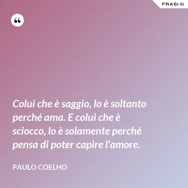 Colui che è saggio, lo è soltanto perché ama. E colui che è sciocco, lo è solamente perché pensa di poter capire l’amore. - Paulo Coelho