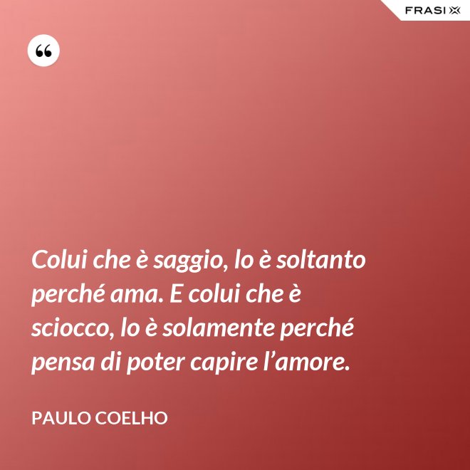 Colui che è saggio, lo è soltanto perché ama. E colui che è sciocco, lo è solamente perché pensa di poter capire l’amore. - Paulo Coelho