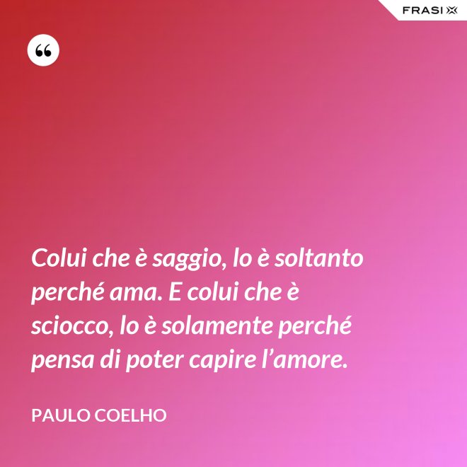 Colui che è saggio, lo è soltanto perché ama. E colui che è sciocco, lo è solamente perché pensa di poter capire l’amore. - Paulo Coelho
