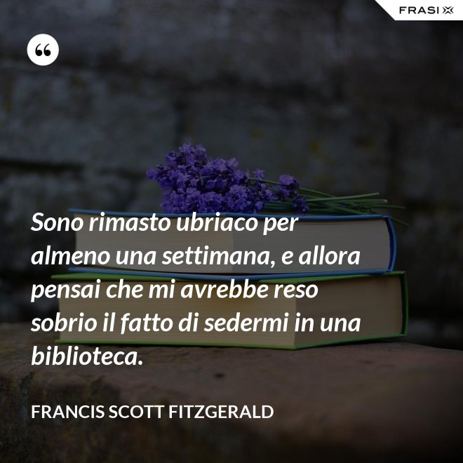 Sono rimasto ubriaco per almeno una settimana, e allora pensai che mi avrebbe reso sobrio il fatto di sedermi in una biblioteca. - Francis Scott Fitzgerald