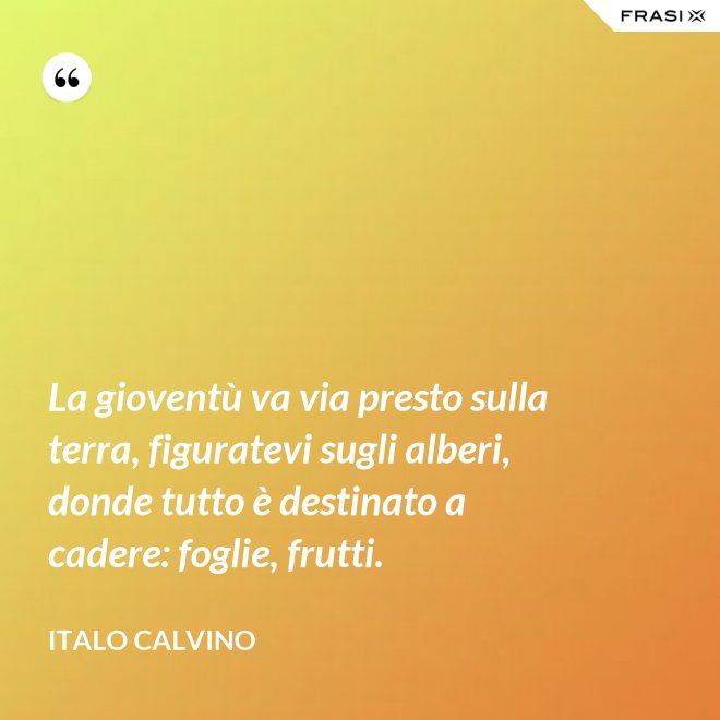 La gioventù va via presto sulla terra, figuratevi sugli alberi, donde tutto è destinato a cadere: foglie, frutti. - Italo Calvino