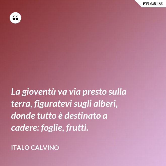 La gioventù va via presto sulla terra, figuratevi sugli alberi, donde tutto è destinato a cadere: foglie, frutti. - Italo Calvino