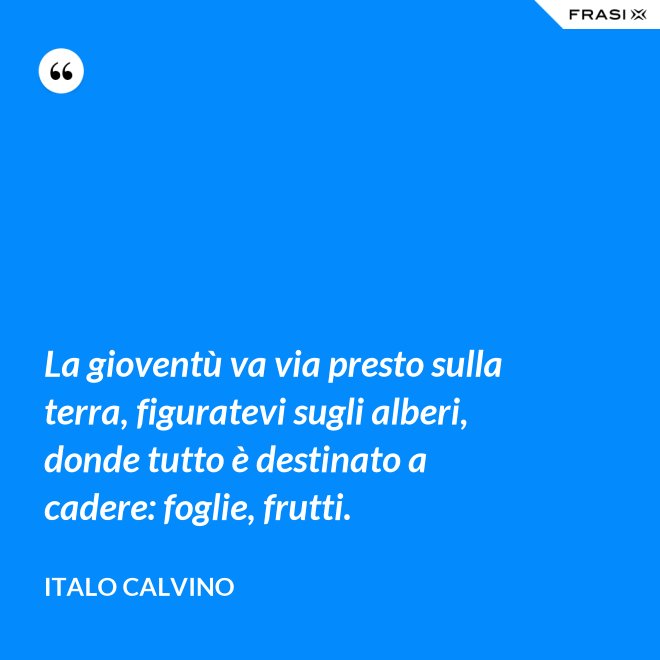 La gioventù va via presto sulla terra, figuratevi sugli alberi, donde tutto è destinato a cadere: foglie, frutti. - Italo Calvino