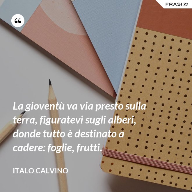 La gioventù va via presto sulla terra, figuratevi sugli alberi, donde tutto è destinato a cadere: foglie, frutti. - Italo Calvino
