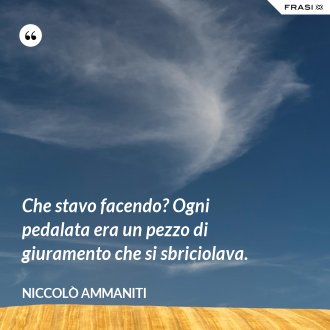Che stavo facendo? Ogni pedalata era un pezzo di giuramento che si sbriciolava. - Niccolò Ammaniti