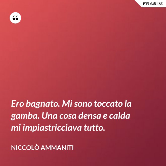 Ero bagnato. Mi sono toccato la gamba. Una cosa densa e calda mi impiastricciava tutto. - Niccolò Ammaniti