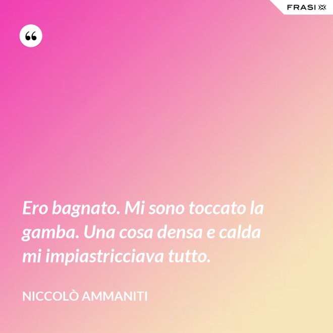 Ero bagnato. Mi sono toccato la gamba. Una cosa densa e calda mi impiastricciava tutto. - Niccolò Ammaniti