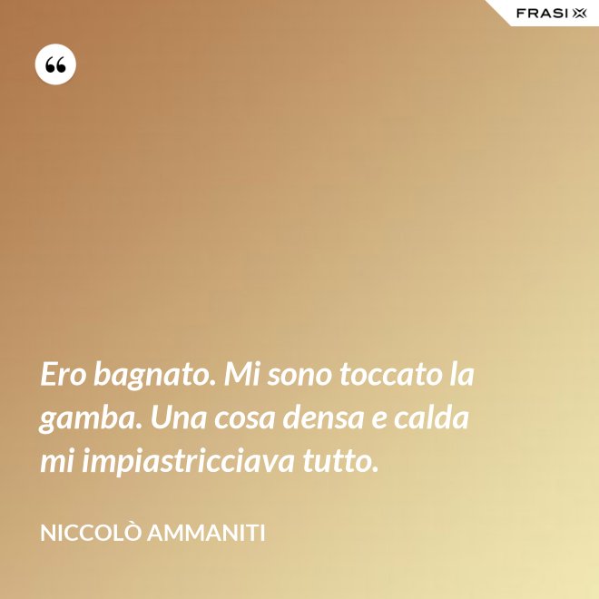 Ero bagnato. Mi sono toccato la gamba. Una cosa densa e calda mi impiastricciava tutto. - Niccolò Ammaniti