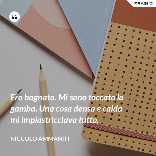 Ero bagnato. Mi sono toccato la gamba. Una cosa densa e calda mi impiastricciava tutto. - Niccolò Ammaniti