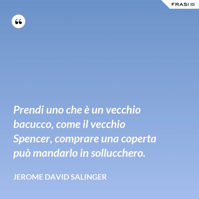 Prendi uno che è un vecchio bacucco, come il vecchio Spencer, comprare una coperta può mandarlo in sollucchero. - Jerome David Salinger