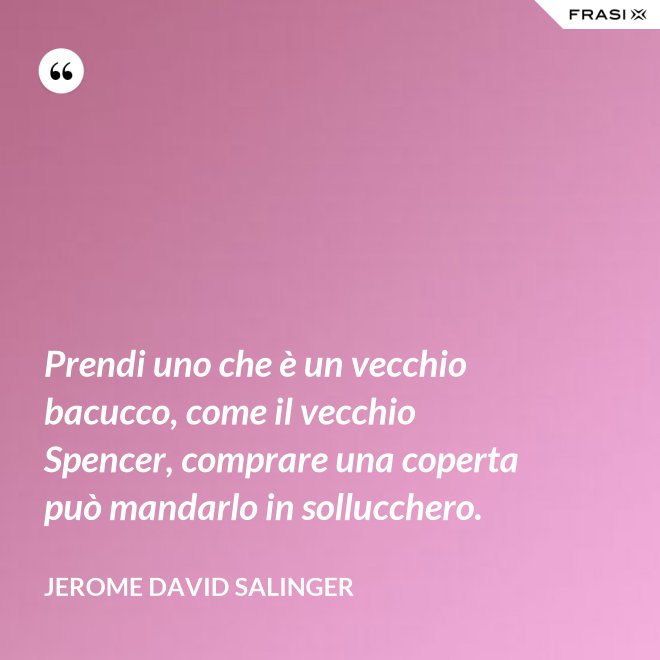 Prendi uno che è un vecchio bacucco, come il vecchio Spencer, comprare una coperta può mandarlo in sollucchero. - Jerome David Salinger