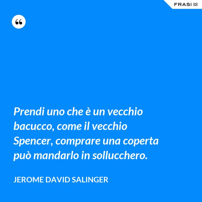 Prendi uno che è un vecchio bacucco, come il vecchio Spencer, comprare una coperta può mandarlo in sollucchero. - Jerome David Salinger