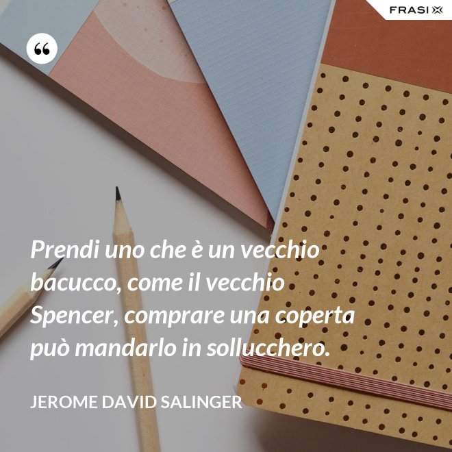 Prendi uno che è un vecchio bacucco, come il vecchio Spencer, comprare una coperta può mandarlo in sollucchero. - Jerome David Salinger